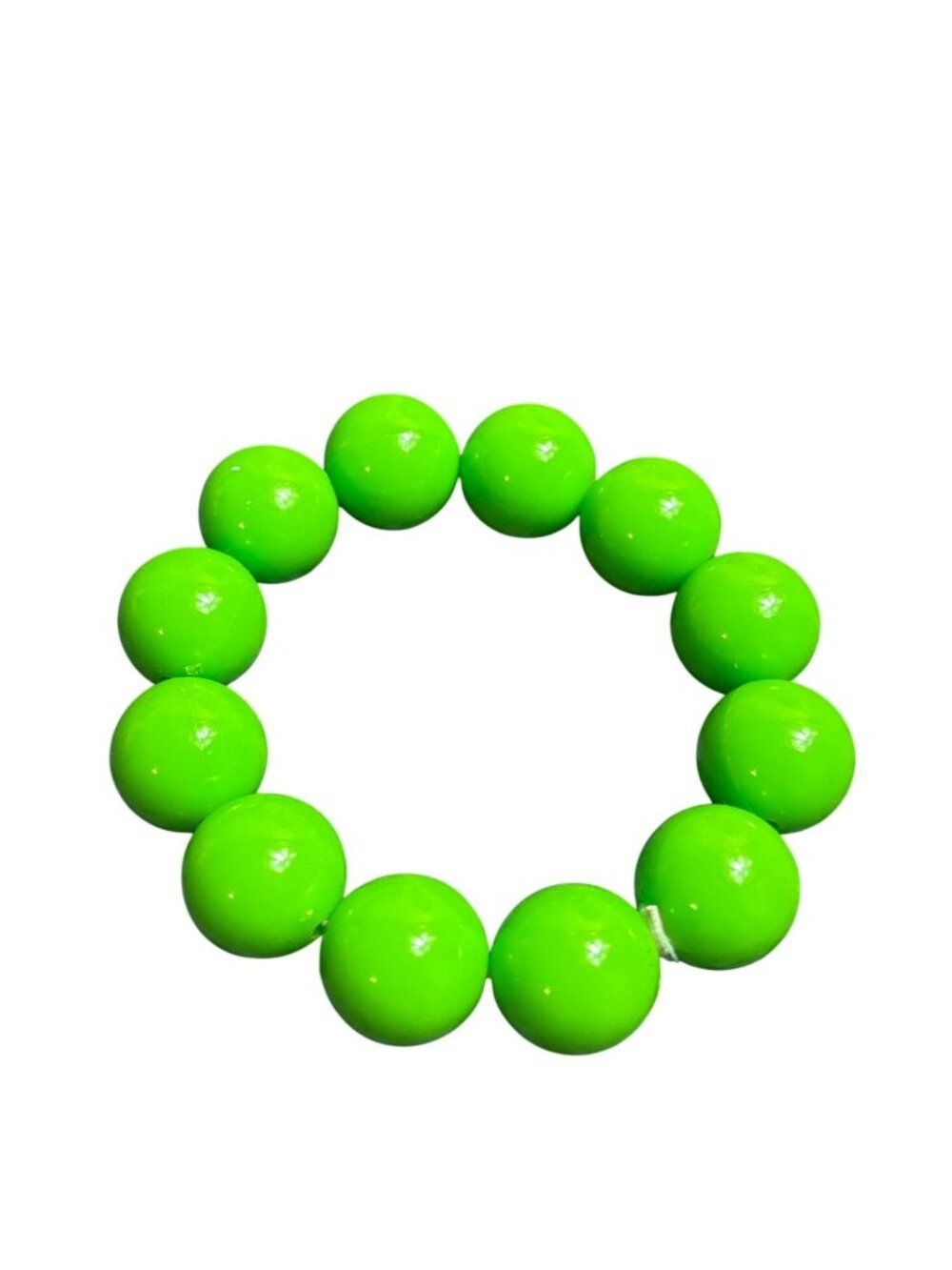 Vtg Y2K Neon Green Chunky Plastic Beaded Stretchy Bracelet 5.75 inch Unstretched